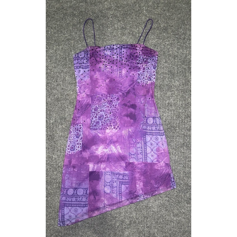 Vintage 90s Y2K Purple Paisley Asymmetrical Fairycore Midi Dress‎
